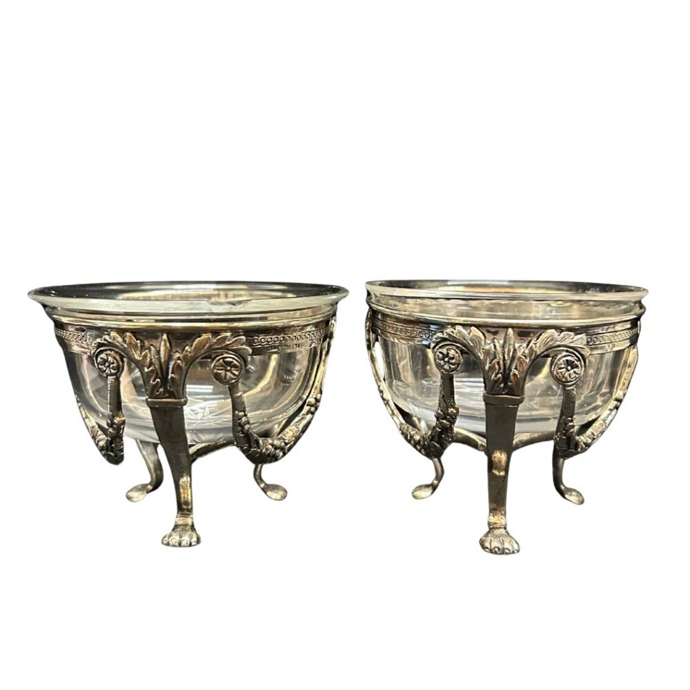 Sterling Silver Open Salt Cellars with Glass Liners – Pair